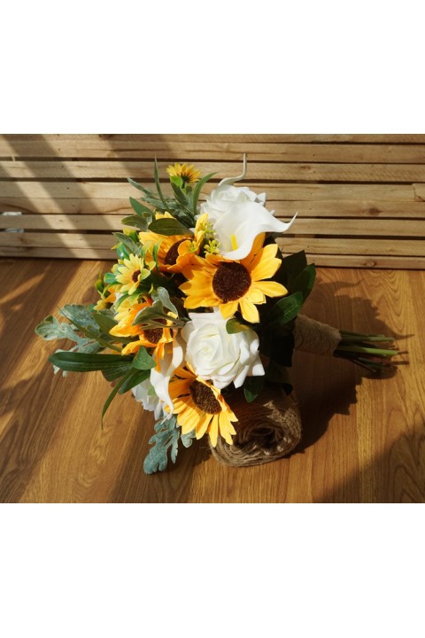 Artificial Silk Sunflower Greenery Wedding Bouquet