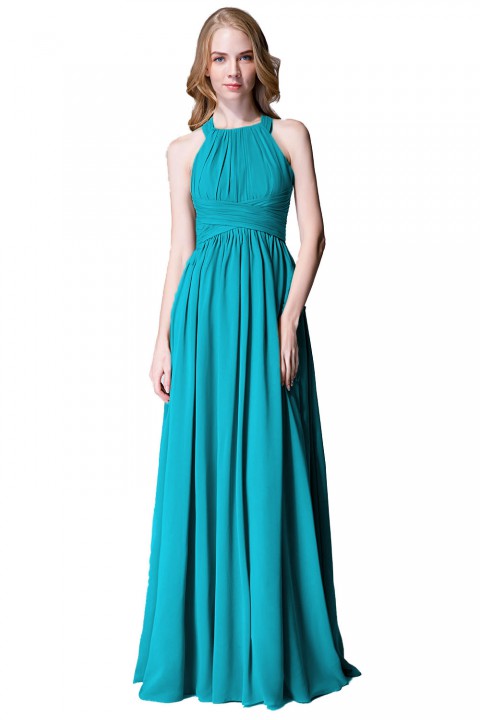 Sophisticated Halter Neckline Keyhole Back Pleated Bridesmaid Dress