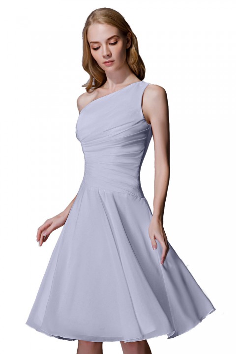 Asymmetrical One-Shoulder Chiffon Ruched Bridesmaid Dress Short