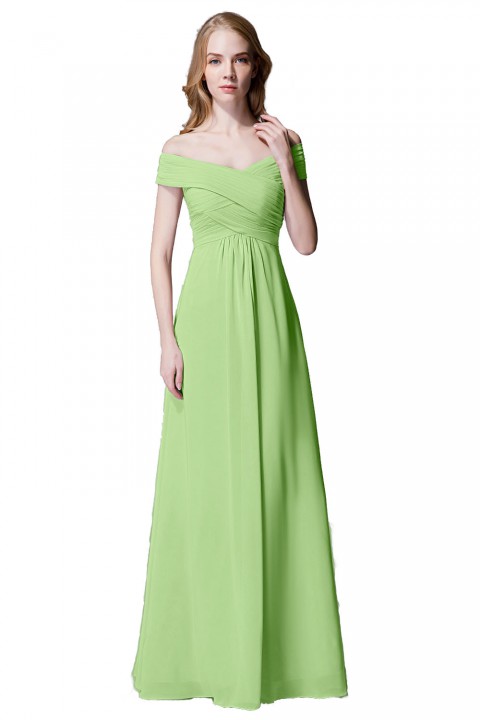 Crisscross Off-the-Shoulder Pleated V-back Bridesmaid Dress Long