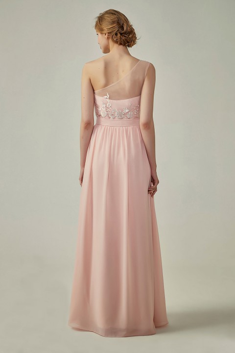 Clearance | Illusion Sweetheart One Shoulder Tulle A-Line Bridesmaid Dress	