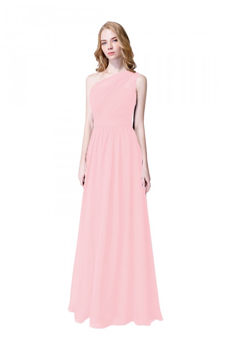 Illusion One-Shoulder Chiffon Pleated Bridesmaid Dress Long