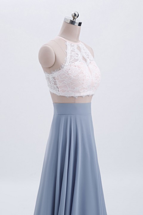 Illusion High Neck Lace Back with Button Top Bodice 