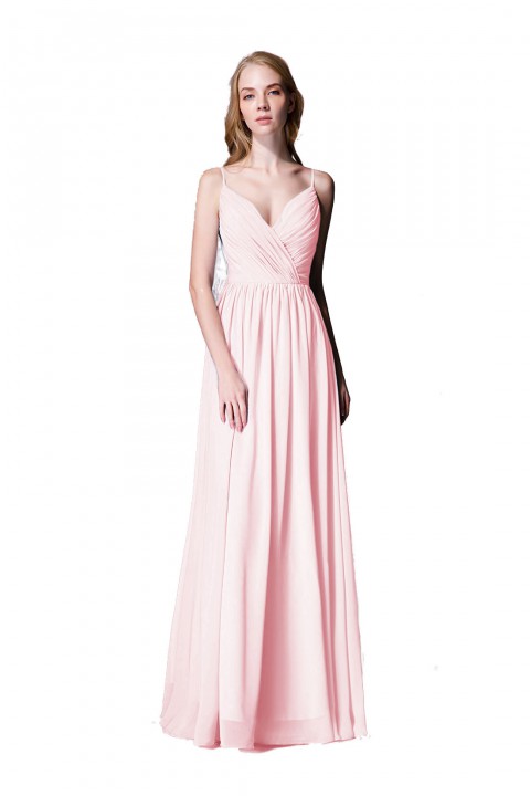 Spaghetti Straps Shell Neck Chiffon Bridesmaid Dress Open-back 