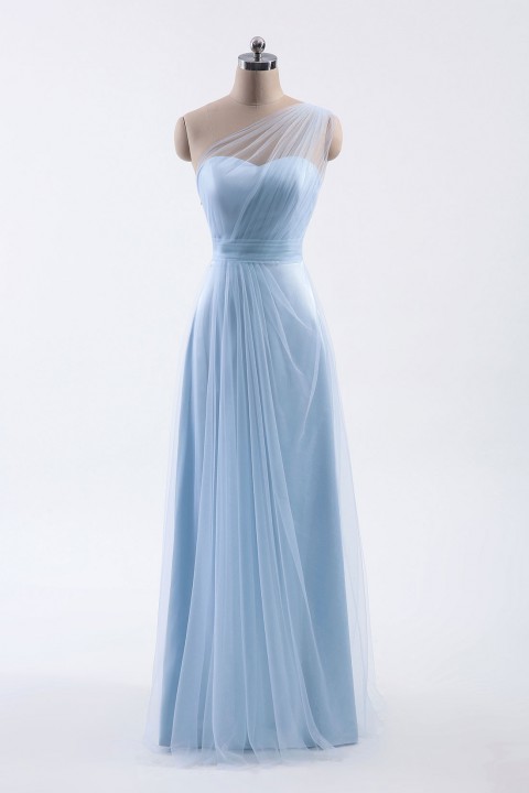 Romantic Illusion One-Shoulder Tulle Open Back Bridesmaid Dress 