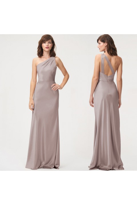 One Shoulder Design Sleeveless Luxe Satin Bridesmaid Dress