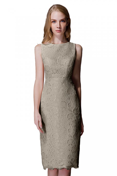 Elegant Boatneck Lace Short Bridesmaid Dress with Keyhole Back