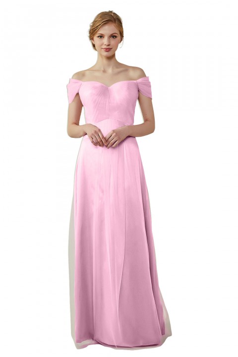 Simple Off the Shoulder Tulle Sweetheart Column Bridesmaid Dress