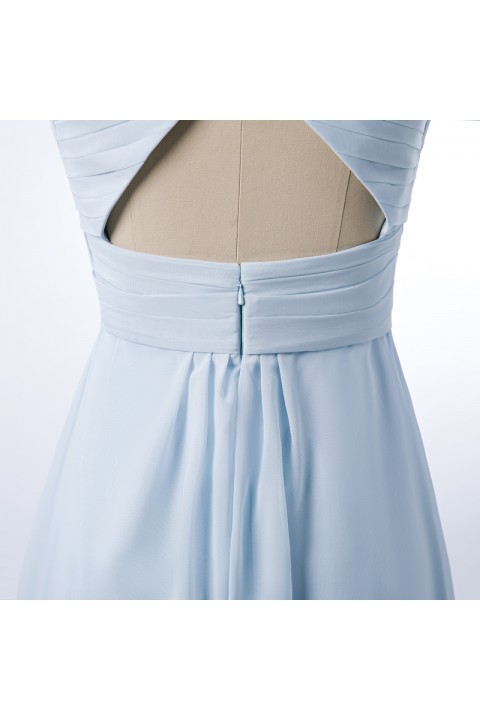 Halter Neck Ruched Bodice Chiffon A-line Bridesmaid Dress with Cutout Back