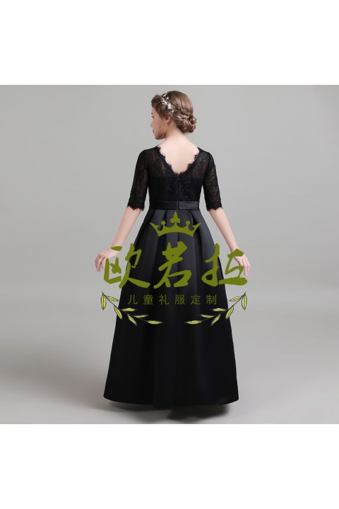 Casual Short Sleeve V-back Bow Decor Junior Bridesmaid Dresses