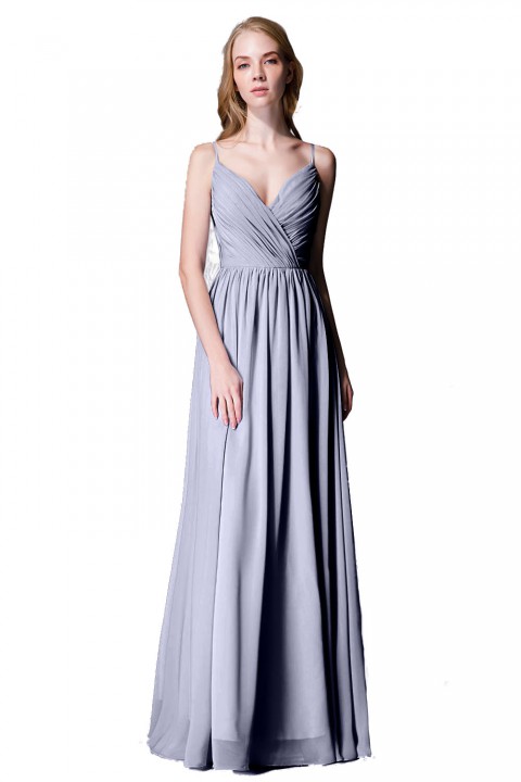 Spaghetti Straps Shell Neck Chiffon Bridesmaid Dress Open-back 