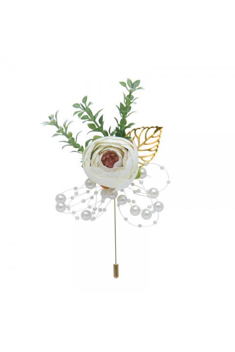 Artificial Flower Leaf Pearl Wedding Boutonniere
