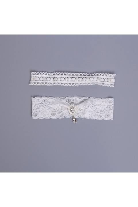 Pearl Crystal Elastic Lace Bridal Garter Set