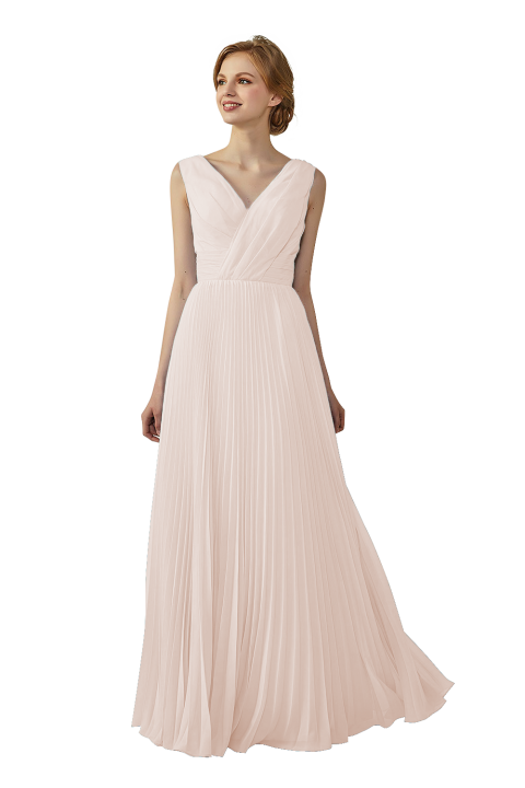 Chiffon V-Neck and V-Back A-Line Pleated Bridesmaid Dress 