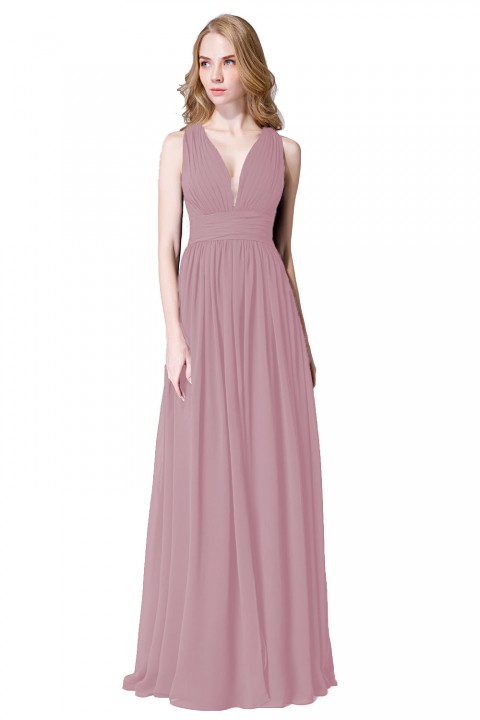 Sexy Deep V-Neck Plunging Silt Bridesmaid Dress with Keyhole Back