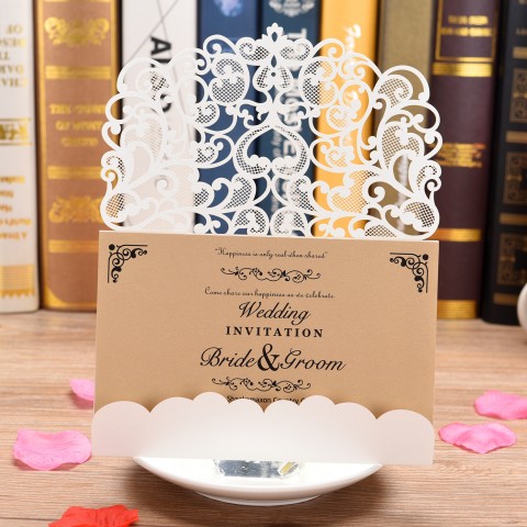 Heart Shape Hollow Out Rectangle Customized Design Wedding Invitation