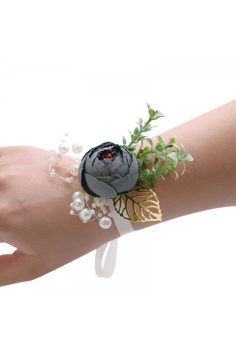 Artificial Flower Leaf Pearl Wrist Corsage