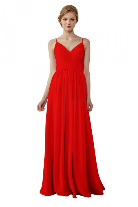 Spaghetti Straps Pleated Low V Back Bridesmaid Dress