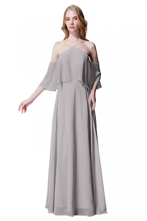 Y-Neck Ruffle Chiffon Multi-wear Bridesmaid Dress Long