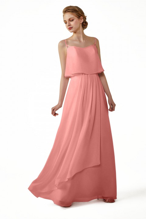 Boho Spaghetti Straps Chiffon V-Back Bridesmaid Dress with Flounce