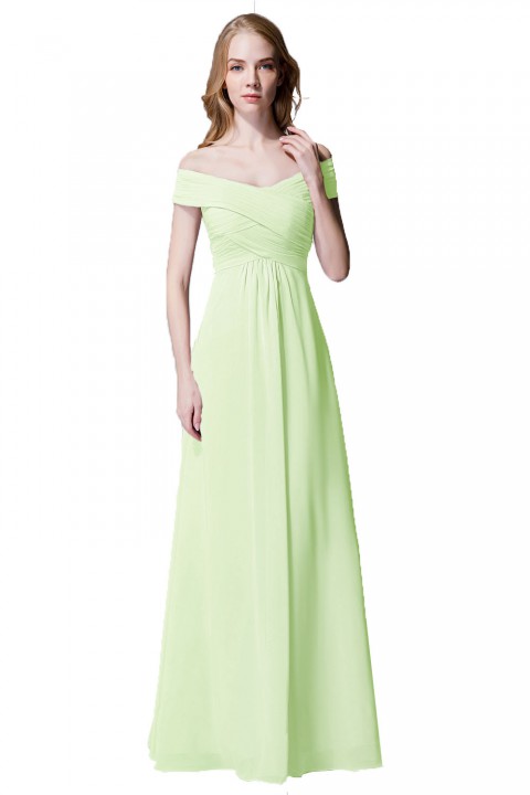 Crisscross Off-the-Shoulder Pleated V-back Bridesmaid Dress Long