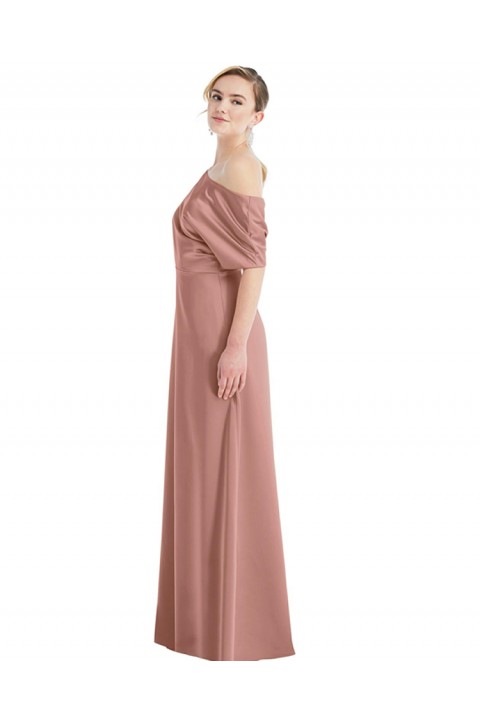 Blush One Shoulder Half Sleeves Satin Bridesmaid Dress