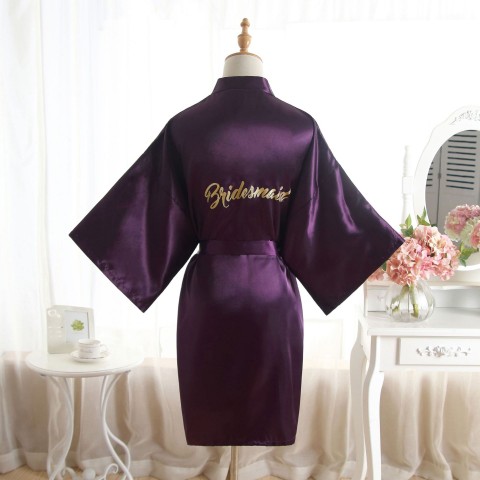 Slogan Printed Tied Waist Silk Bridesmaid Robe