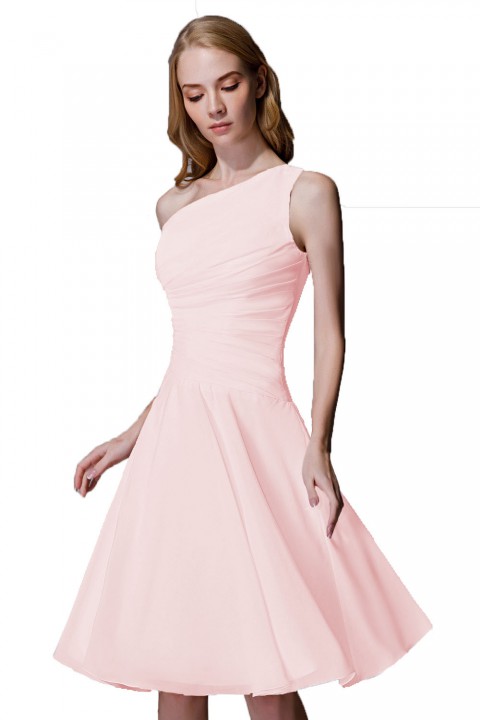 Asymmetrical One-Shoulder Chiffon Ruched Bridesmaid Dress Short