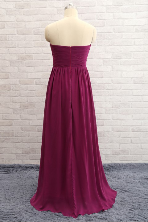 Simple Sweetheart Long Pleated Chiffon Bridesmaid Dress 