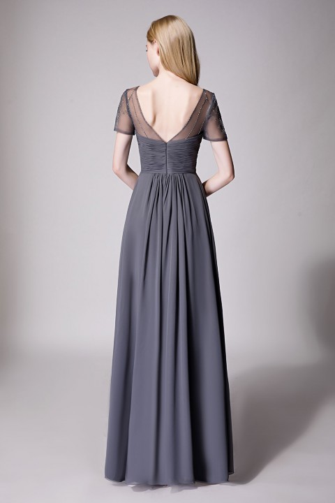 Clearance | Criss Pleated V-neck High-low Chiffon Bridesmaid Dress with Illusion Sleeves