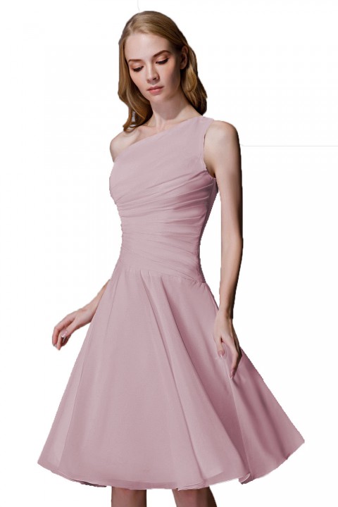 Asymmetrical One-Shoulder Chiffon Ruched Bridesmaid Dress Short