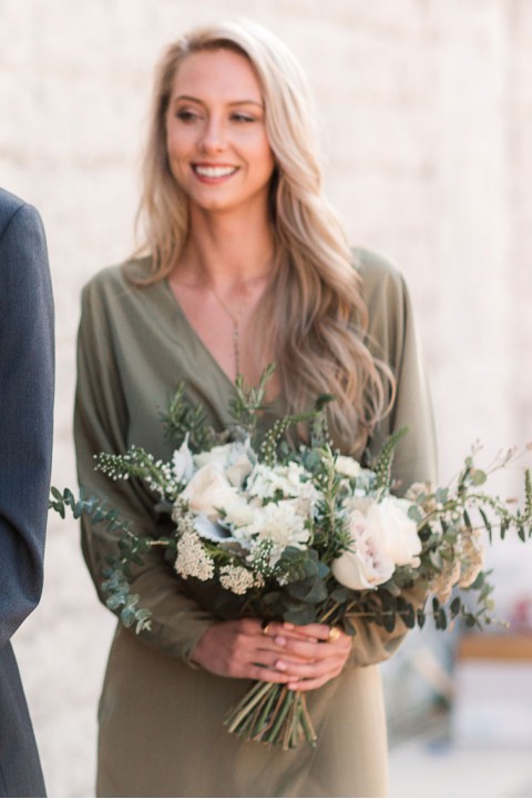 Clearance | V Neck Long Sleeves Bridesmaid Dress with High Slit