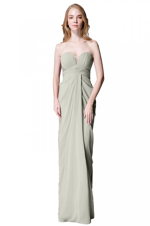 Strapless Sweetheart Chiffon Drape Bridesmaid Dress Long