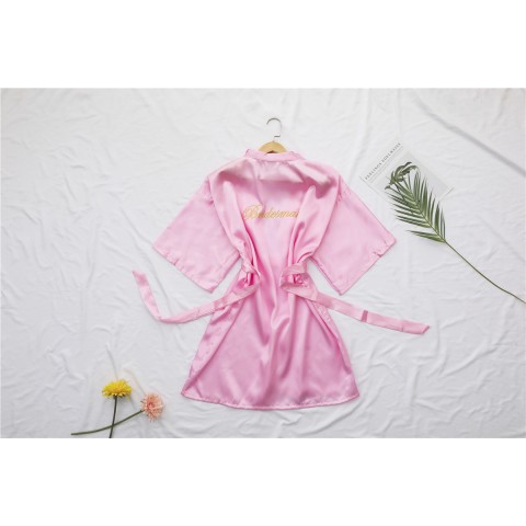 Back Embroidery Tied Waist Silk Bridesmaid Robe