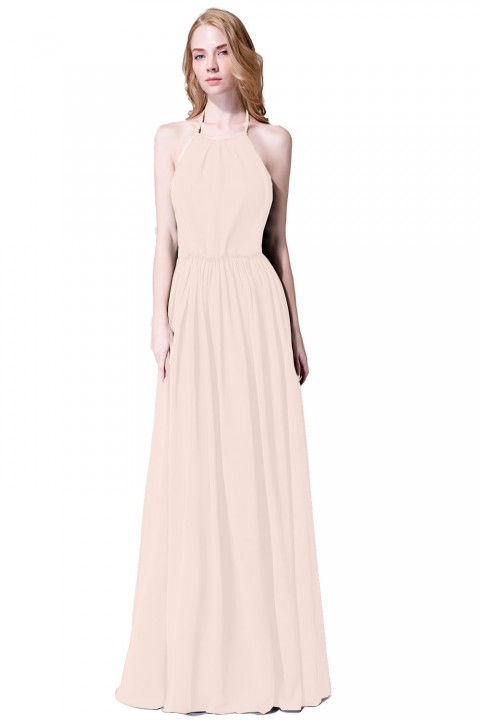 Halter Spaghetti Strap Open Back Chiffon Bridesmaid Dress with Sash