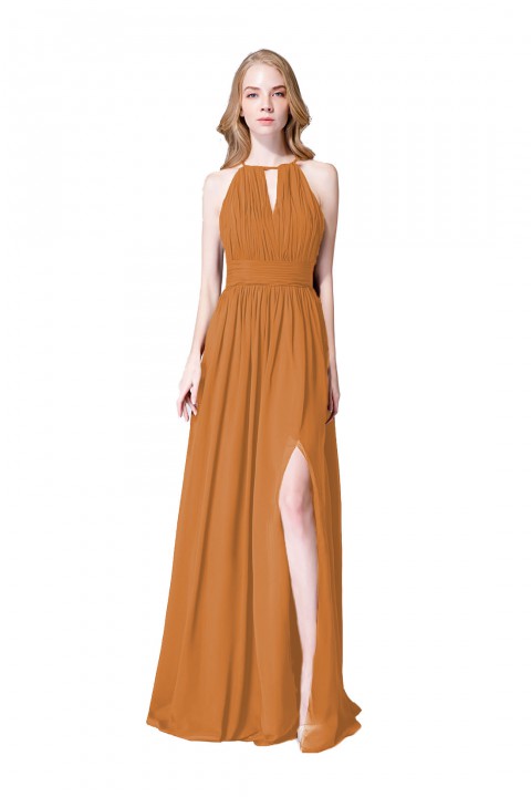 High-Neck with Keyhole Halter Tie Back Chiffon Bridesmaid Dress 