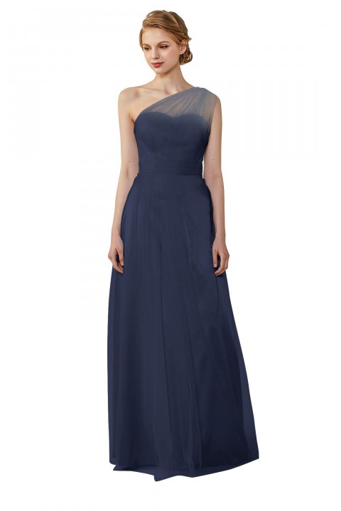 Romantic Illusion One-Shoulder Tulle Open Back Bridesmaid Dress 