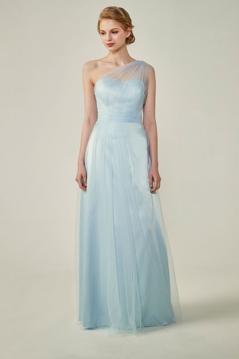 Clearance | Romantic Illusion One-Shoulder Tulle Open Back Bridesmaid Dress