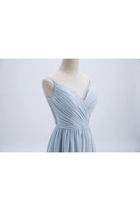 Spaghetti Straps Shell Neck Chiffon Bridesmaid Dress Open-back 