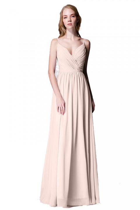 Spaghetti Straps Shell Neck Chiffon Bridesmaid Dress Open-back 