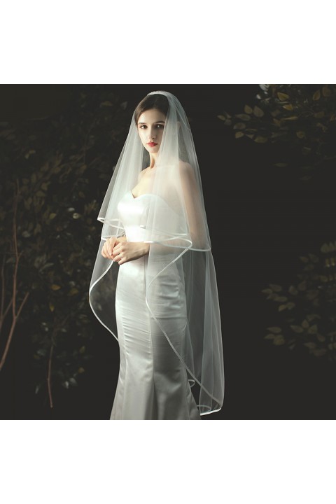 Simple Long Two-Tier Bridal Veil with Comb
