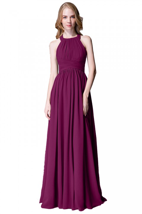 Sophisticated Halter Neckline Keyhole Back Pleated Bridesmaid Dress