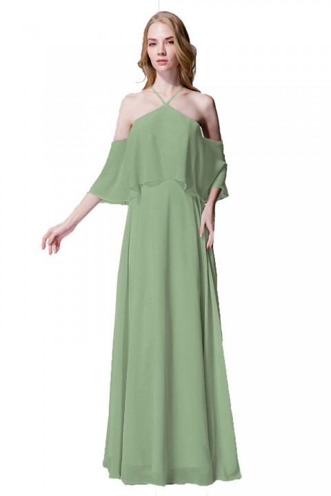 Y-Neck Ruffle Chiffon Multi-wear Bridesmaid Dress Long