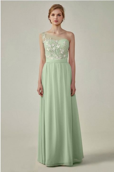 Illusion Sweetheart One Shoulder Lace A-Line Bridesmaid Dress