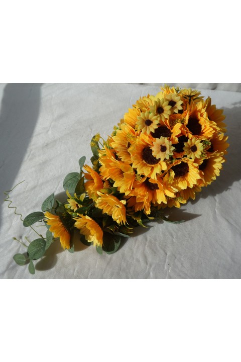 Artificial Silk Sunflower Leaf Cascade Wedding Bouquet