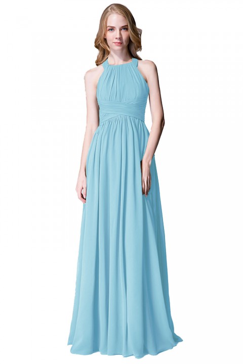 Sophisticated Halter Neckline Keyhole Back Pleated Bridesmaid Dress