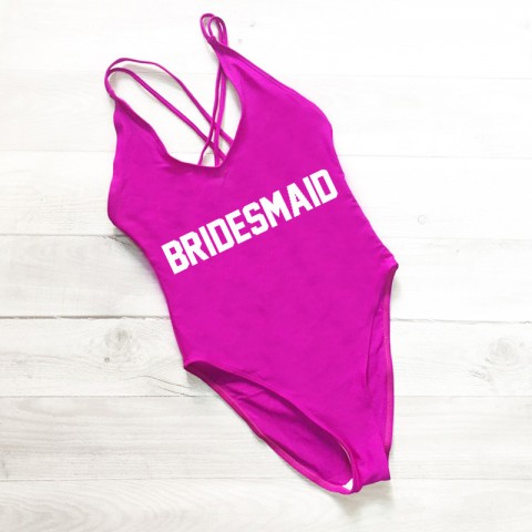 Bridesmaid Printed Strappy Back Bachelorette Party One Piece Swimsuit