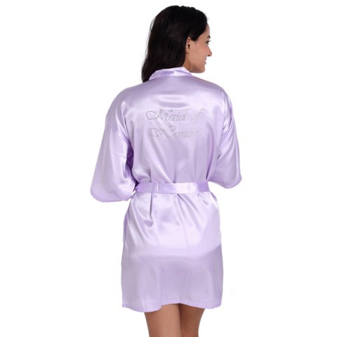 Hot Drilling Tied Waist Silk Maid of Honor Robe