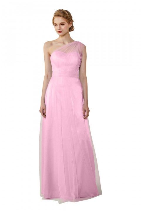 Romantic Illusion One-Shoulder Tulle Open Back Bridesmaid Dress 