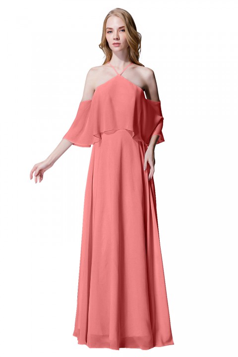 Y-Neck Ruffle Chiffon Multi-wear Bridesmaid Dress Long